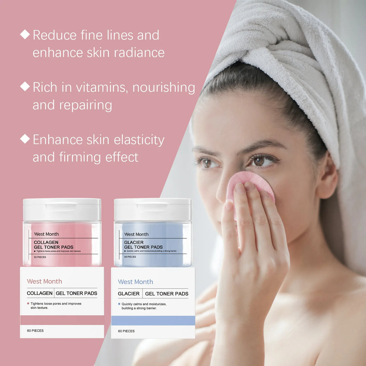 Almohadillas de colágeno para tónico facial, atenúan las líneas finas, iluminan el tono de la piel y mejoran la piel sensible con acné. Almohadillas de algodón Glaciar.