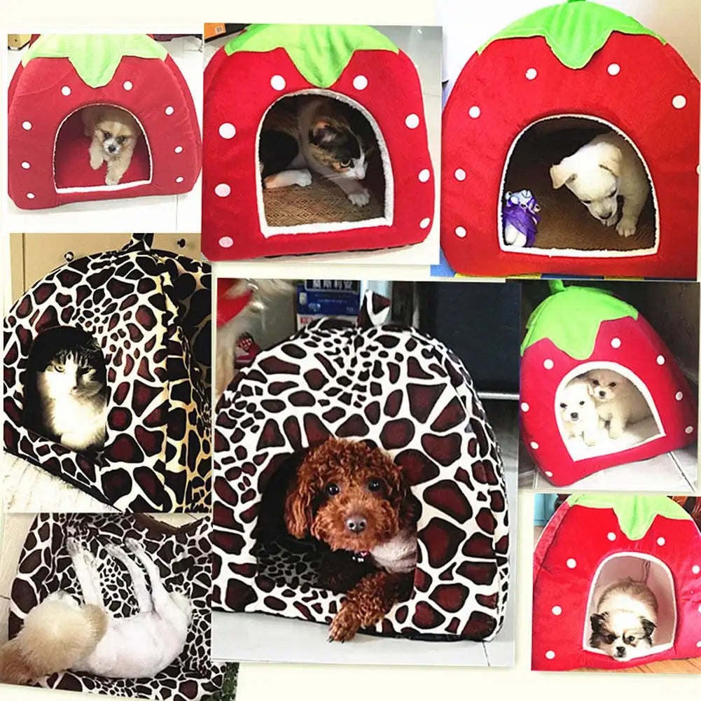 Kennel Doggy Fashion Cushion Basket Soft Strawberry Pet Dog Cat House Pet Tent Dog House Small Dogs Kitten Bed Cat House - Lootquake