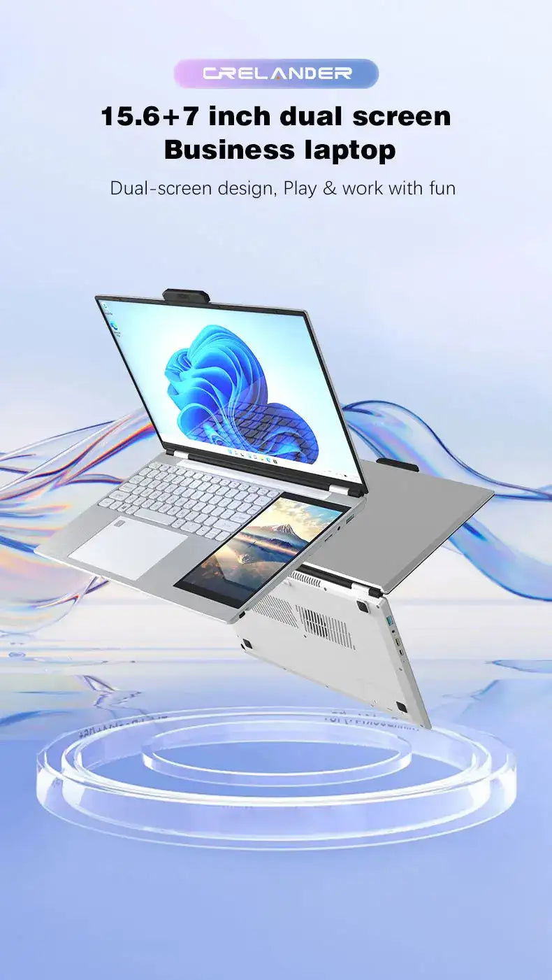 CRELNADER Dual Screen Laptop 7 Inch Touch Screen Metal Case RGB Backlit Fingerprint Unlock Window 11 Ultrathin Laptops Notebook - Lootquake