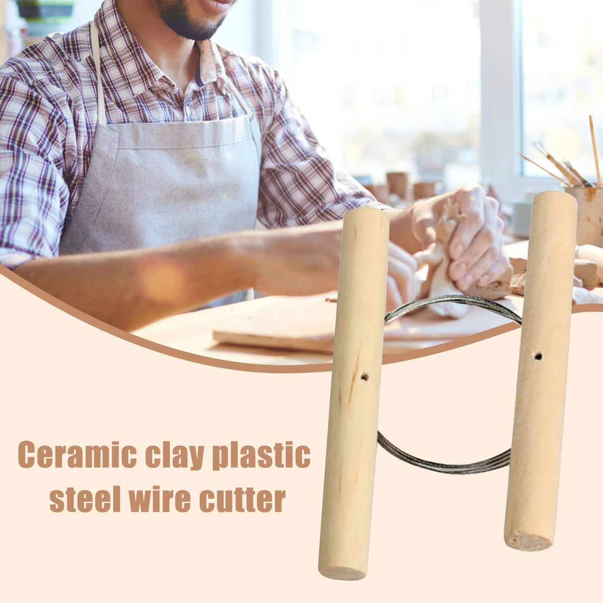 Cortador de esculturas de arcilla cerámica, mango de madera para fibra de acero, operación simple y conveniente, fibra de madera para modelar
