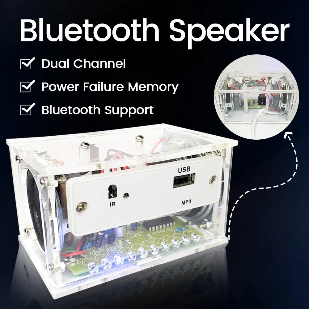 Kit de altavoz Bluetooth para bricolaje, electrónica, proyecto de soldadura, práctica de soldadura, ensamblaje, kit electrónico para bricolaje, componente, altavoces de 2 x 3 W
