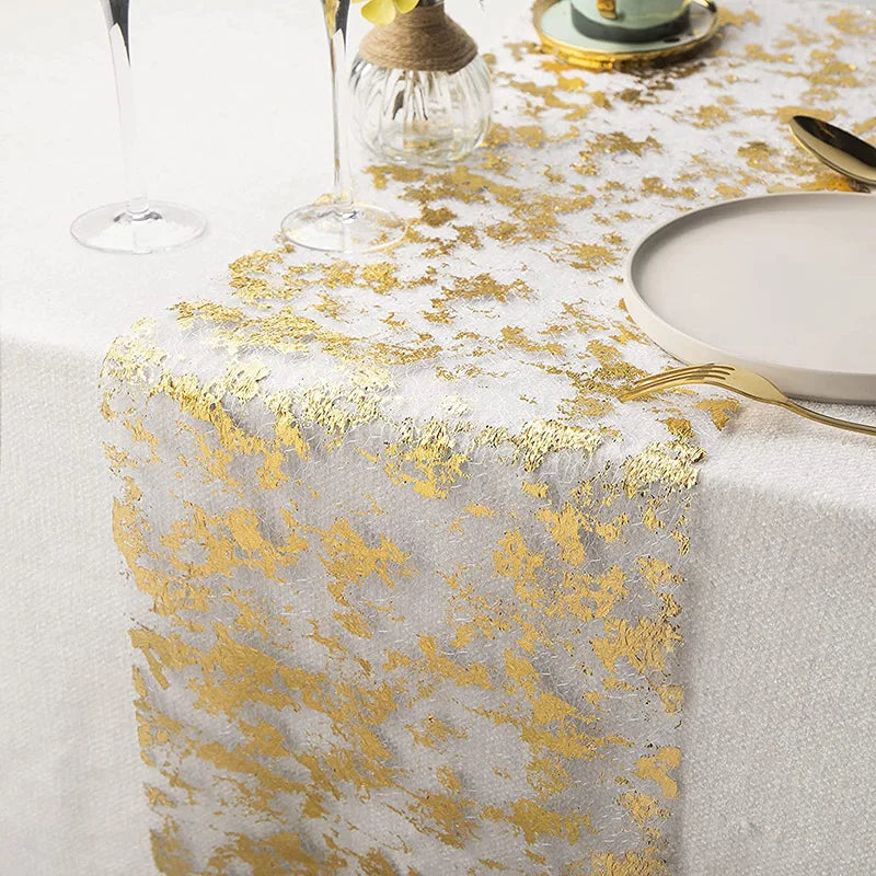 11x108 Inch Metallic Gold Sequin Glitter Thin Mesh Table Runner Roll For Wedding Birthday Party Easter Eid Mubarak Table Decor - Lootquake