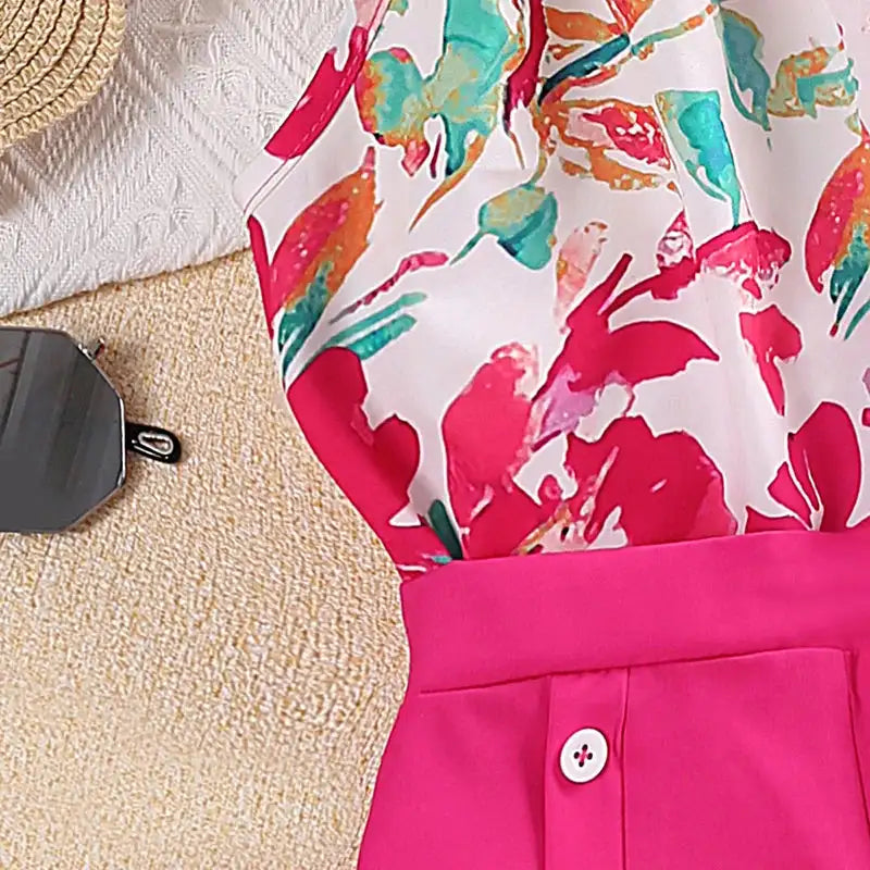 Kids Sets For Girls 4-7 Years Summer Girls Dopamine Print Sleeveless Top & Shorts Leisure Daily Classic Style Baby Girl Set - Lootquake