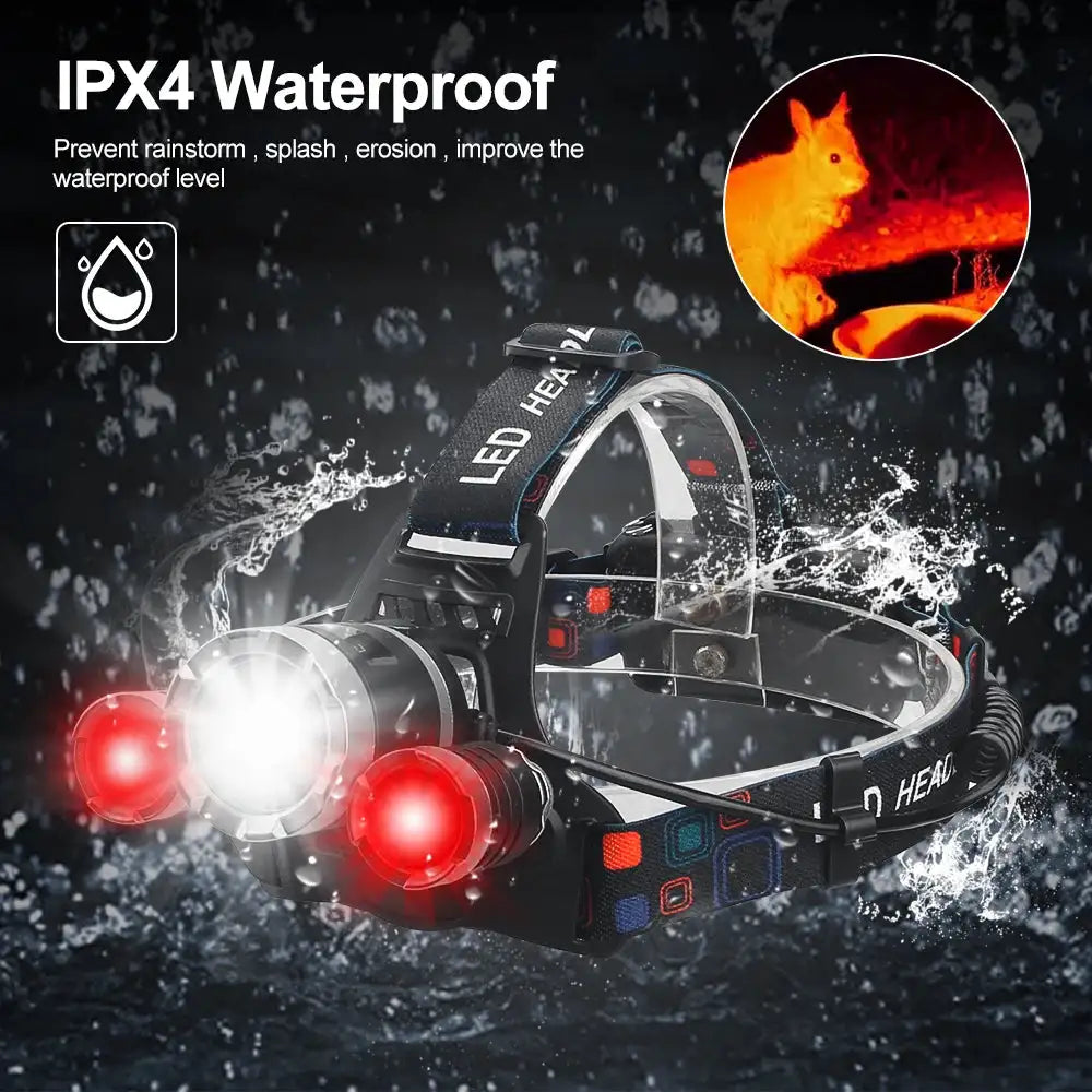 Headlamp Green/Red/UV395nm+White Dual Light Rechargeable Fixed Focus Waterproof 4Modes Headlight Hunting Camping Hiking Working - Lootquake