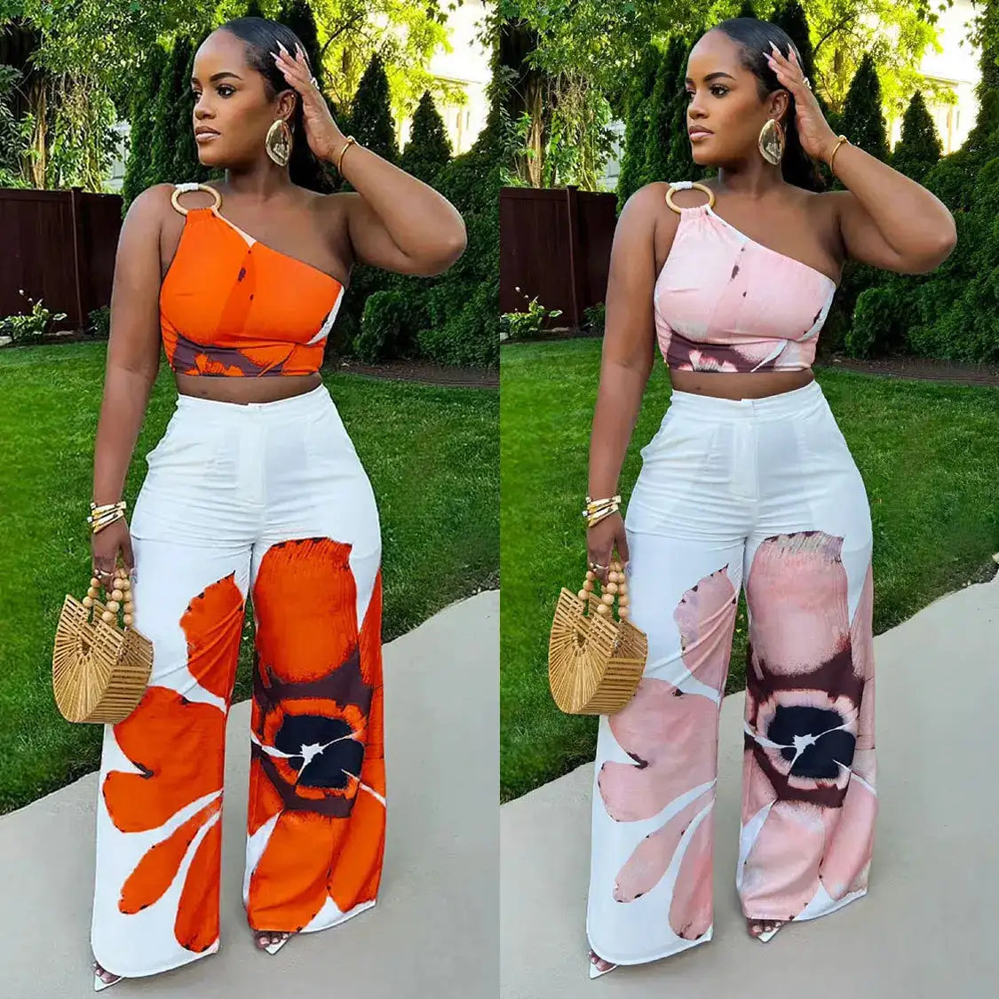 2 Piece Women Sets 2024 New Arrival Summer Autumn Matching Printing Two Pieces Sets Sleeveless Top And Pants Suits Outfits - Lootquake