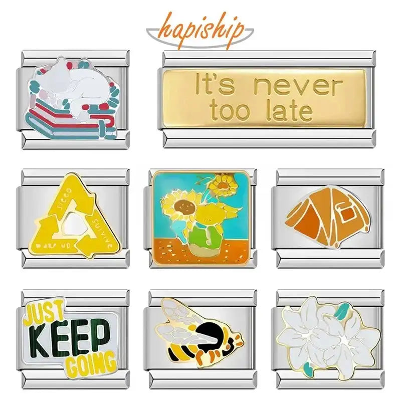 Hapiship 2023 Fashion Charm Italian Links Flower Flower Bee Tent Fit 9mm Bracelet Stainless Steel Making DIY Jewelry DJ661-C - Lootquake