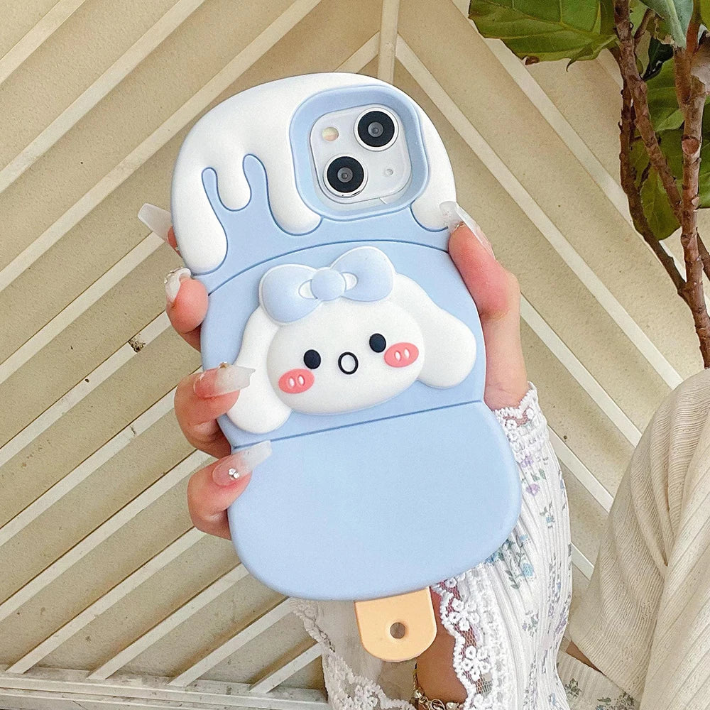 Funda de goma suave para teléfono con diseño de oso Cinnamoroll y helado