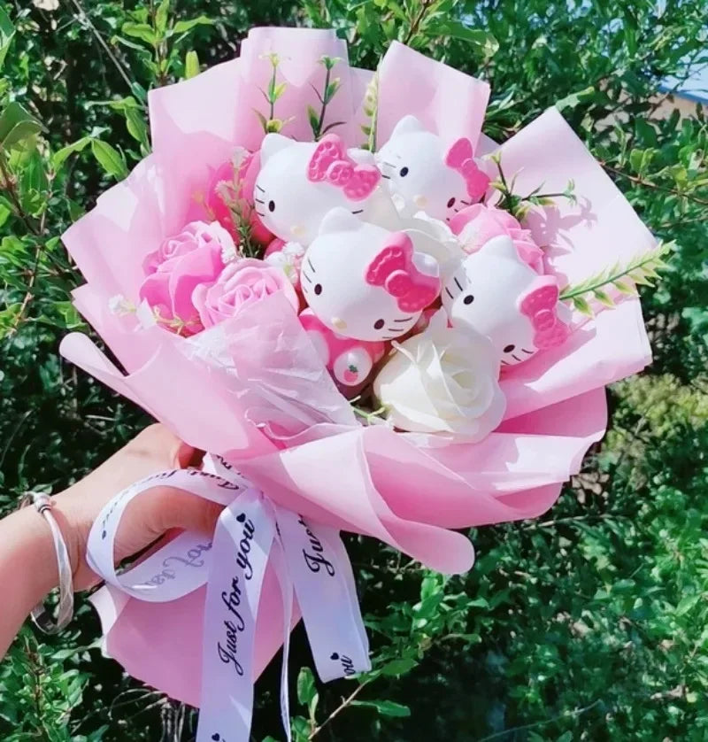 Hello kitty cartoon cute bouquet gift wholesale Valentine's Day birthday gift Kawaii anime doll bouquet for girlfriend new style - Lootquake
