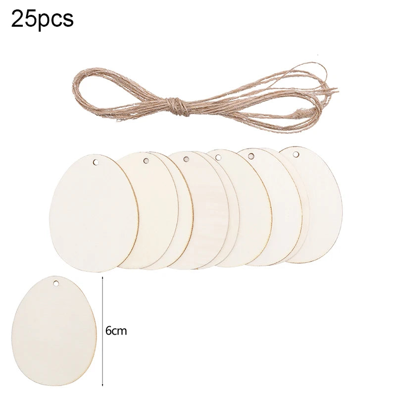 30-80mm Wooden Easter Eggs Pendants Blank Bunny Eggs Wood Chips Happy Easter Party Hanging Decoration Kids DIY Painting Crafts - Lootquake