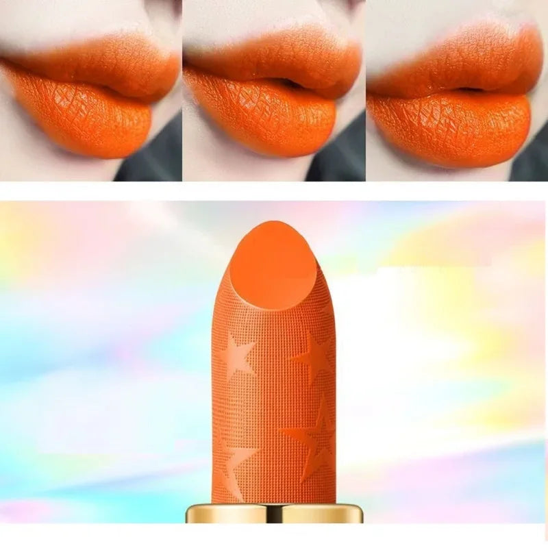 Rouge à lèvres orange, mat, waterproof, longue tenue, résistant, velours, cosmétique, sexy, maquillage