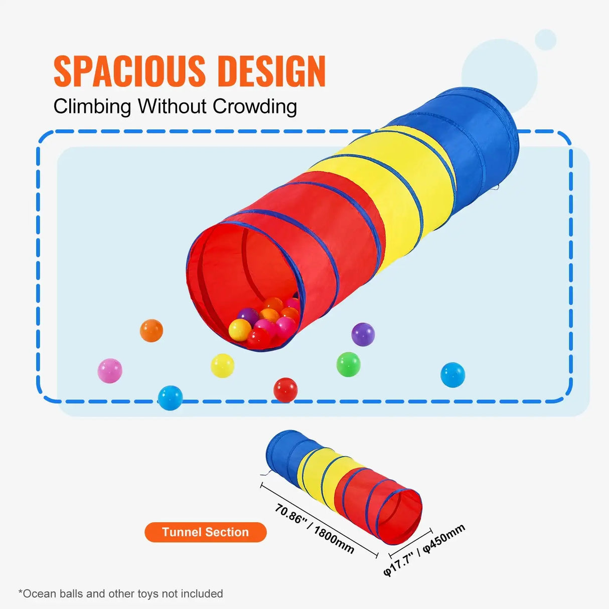 VEVOR Kids Play Tunnel Tent for Toddlers Collapsible Gift for Boy and Girl Play Tunnel Indoor and Outdoor Game Red/Yellow/Blue - Lootquake