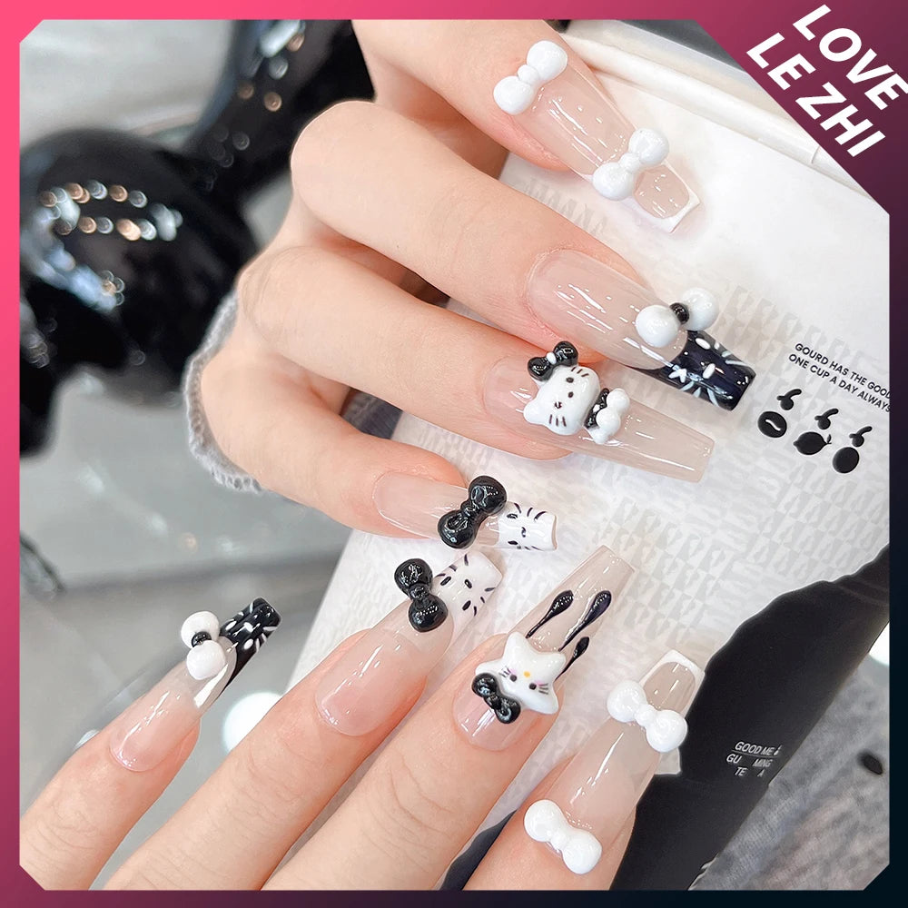20Pcs Sanrioed Summer Beach Hello Kittys Nail Accessories Cartoon Black Skin Resin Charms Diy Girl Gift Nail Decoration - Lootquake