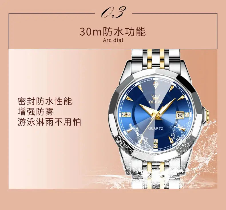 OLEVS Original Brand Elegant Women's Watches Waterproof Luminous Quartz Watch for Lady Necklace Bracelet Gift Box Set Calendar - Lootquake