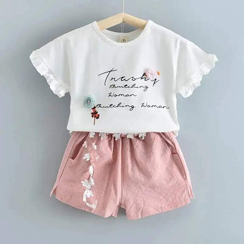Bear Leader New Summer Casual Children Sets Chiffon Flowers Blue T-shirt Pants Girls Clothing Sets Kids Summer Set for 3-7 Years - Lootquake