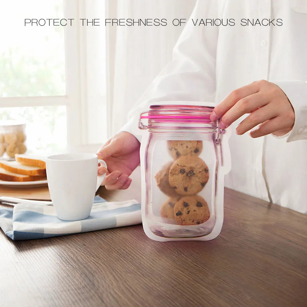 20/40Pcs Reusable Mason Jar Bottles Bags Nuts Candy Cookies Bag Sealed Plastic Bags Home Storage Supply 3 Size Zip Lock Bags New