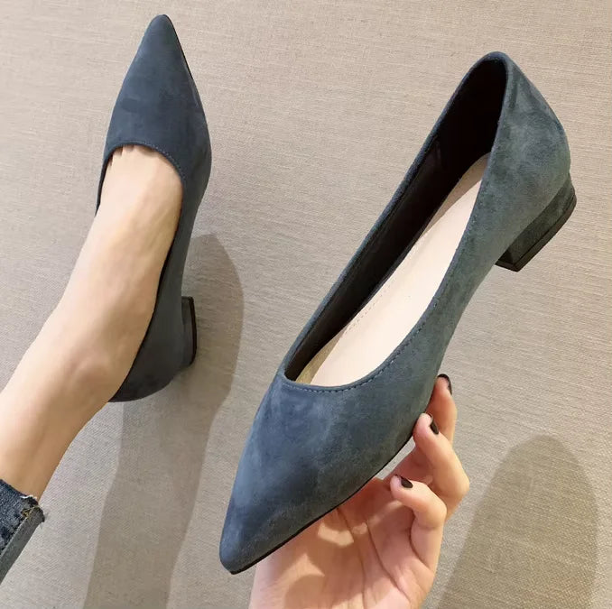 Woman Closed Back Snug Shoes Low Heels 2cm Null Pumps Pointy Toe Slip-On Red Black Beige Narrow Feet Seam Mocasines 34-43 25cm - Lootquake