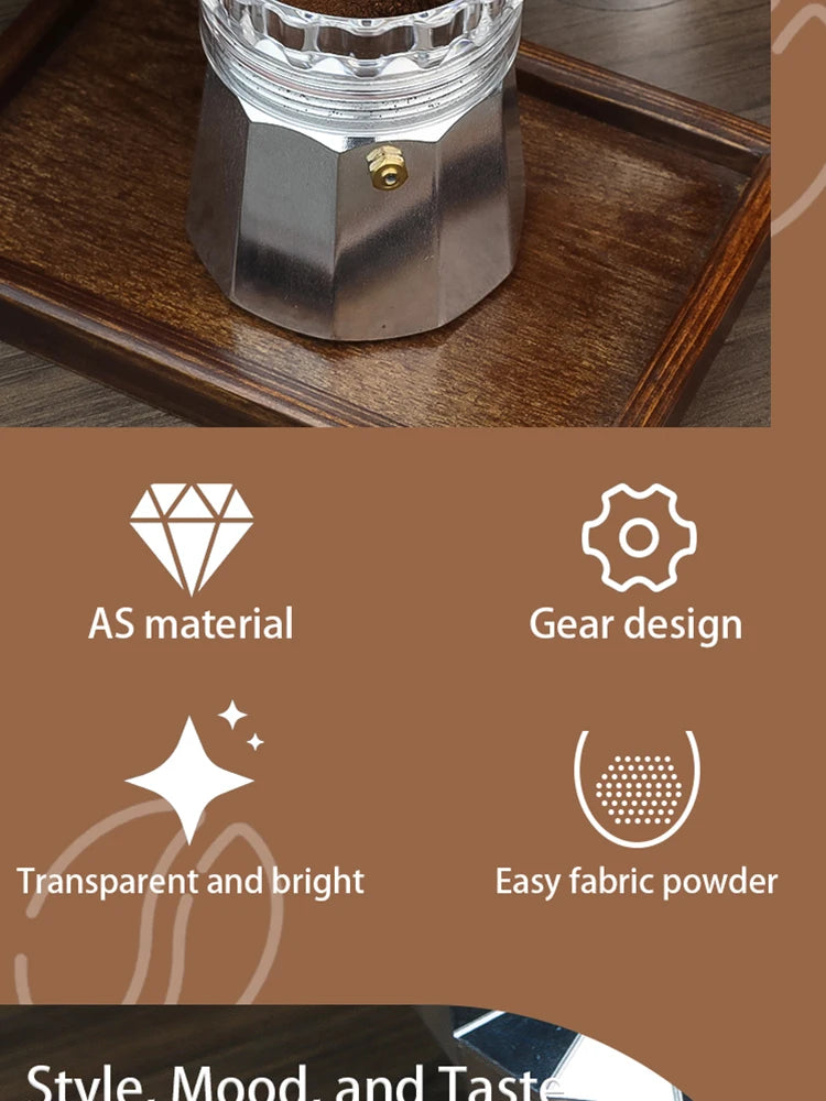 Mocha pot powder dispenser, fabric powder dispenser, powder pressing and filling tool