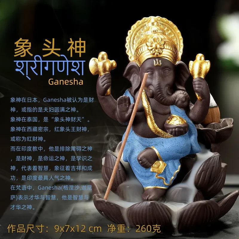 Escultura artesanal de arenisca, meditación sentada, estatua de Buda, escultura de elefante Ganesha, quemador de incienso, decoración Feng Shui,