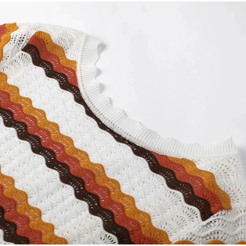 Striped Knitted Long Dress Women O-neck Backless Hollowed Out Long Sleeves Lady Bodycon Dress 2024 Spring Summer Vacation Robe - Lootquake