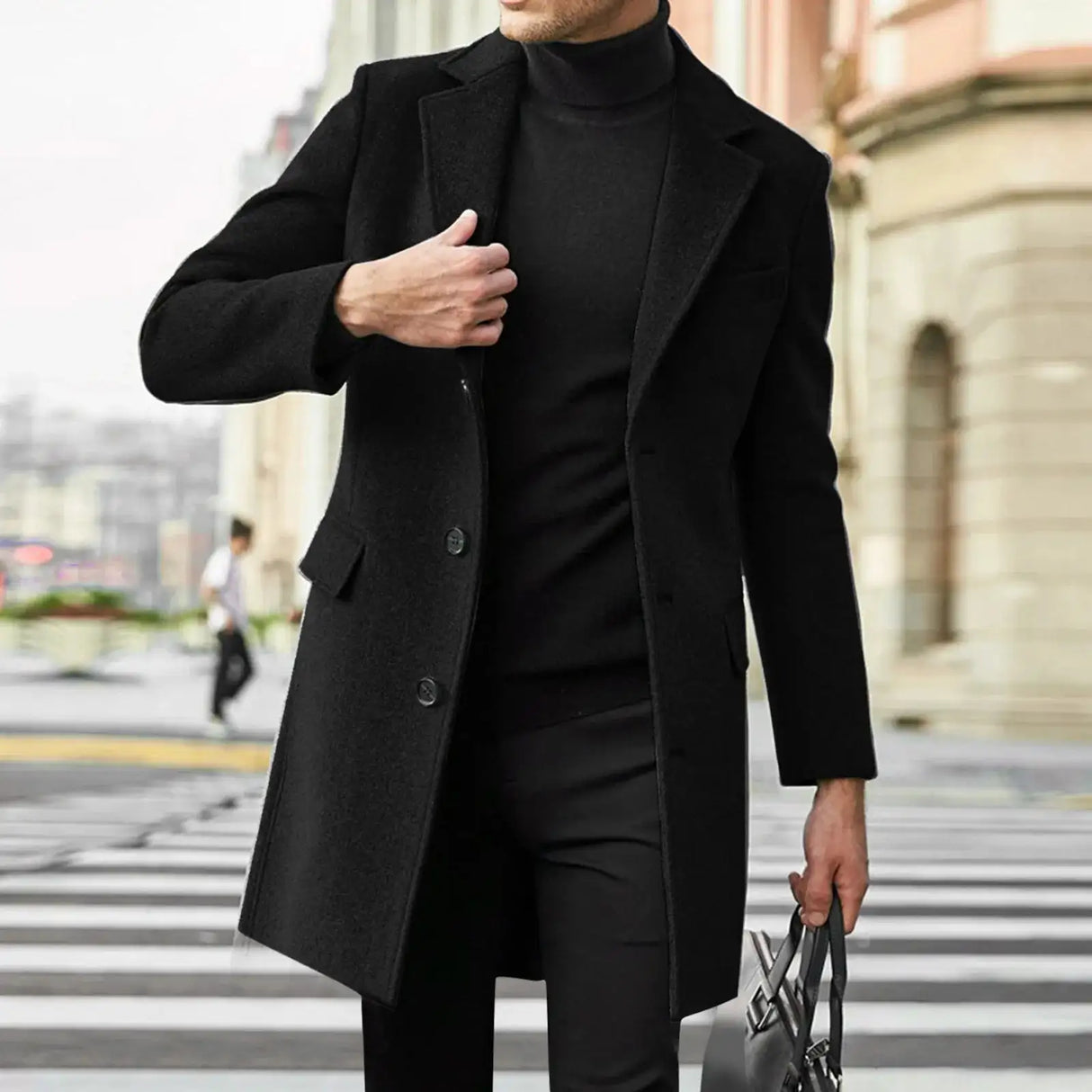 2023 Autumn and Winter New Men's Windbreaker British Long sleeved Woolen Coat Fashion Trend Coat Suit Single breasted - Lootquake