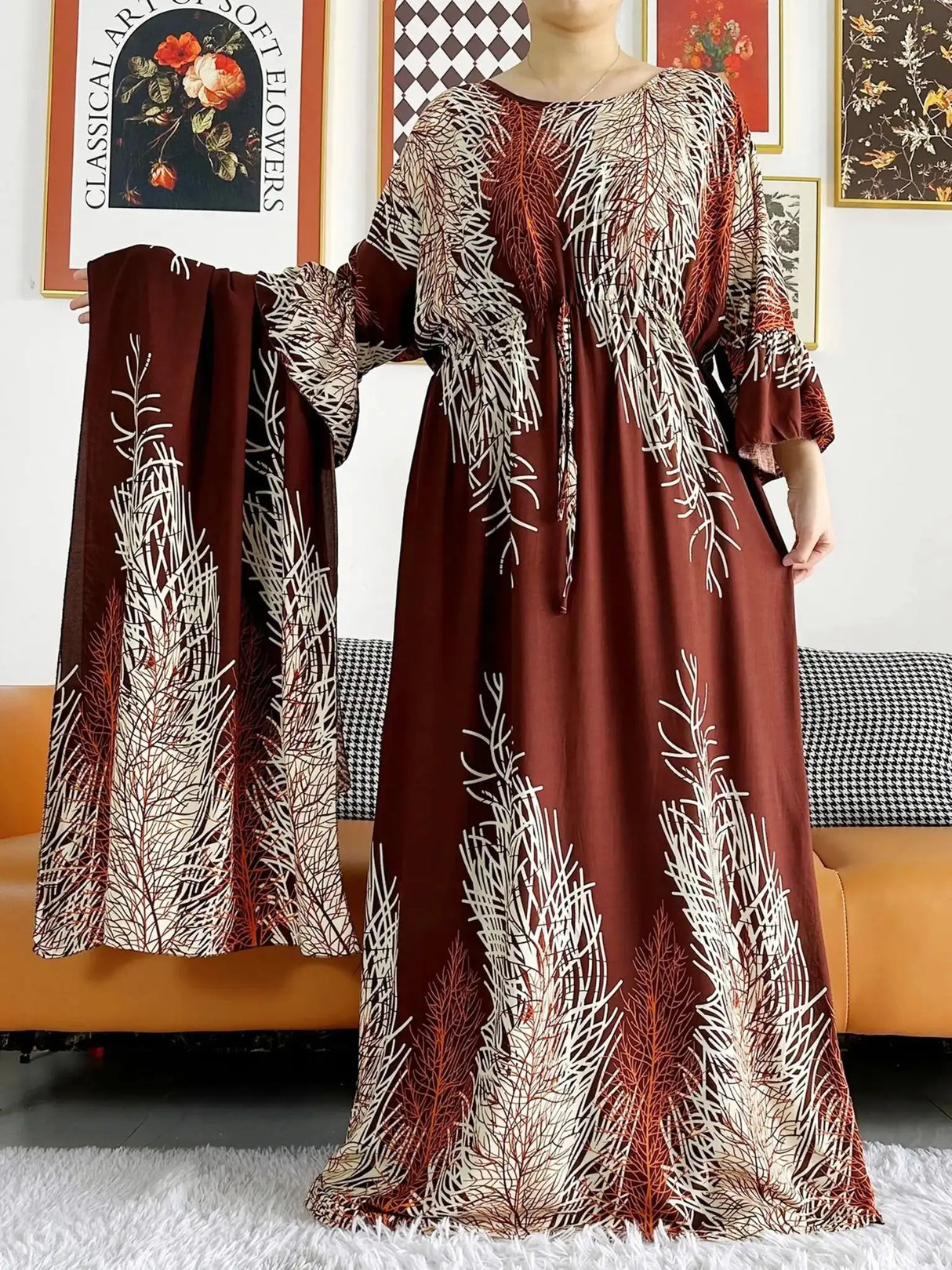 New Style African Dashiki Print Long Sleeve Loose Cotton Elegant Women Abaya Long Dress Summer Maxi Casual Dresses Vestidos