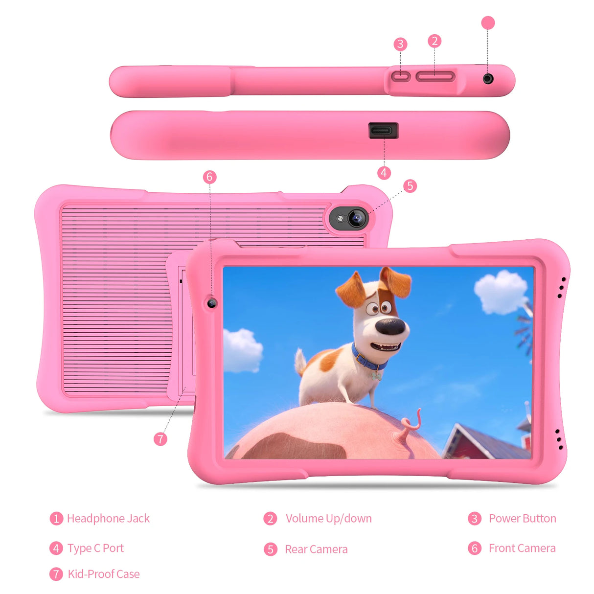 Tablette enfant PRITOM 10 pouces Android 12, 32 Go, Quad-Core, 6000 mAh, grand écran IPS HD, WiFi 6, double caméra, Bluetooth,