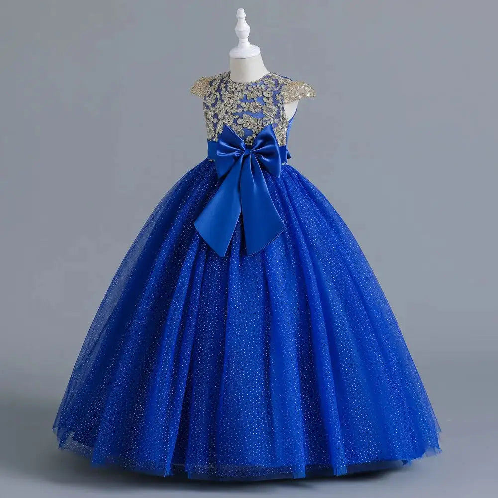 New Christmas Party Princess long dress children's dress children's gauze lace birthday party dinner ball big butterfly dress - Lootquake