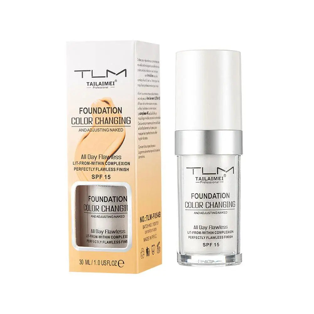 Base de maquillaje líquida que cambia de color, oculta arrugas y líneas, base de maquillaje BB Cream con FPS 15, corrector, prebase hidratante para todo tipo de piel.