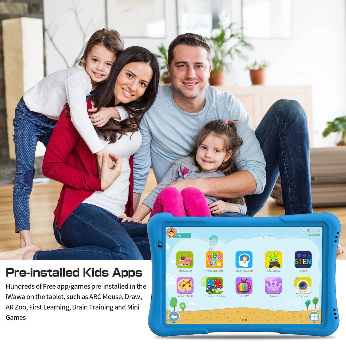 Tablette enfant PRITOM 10 pouces Android 12, 32 Go, Quad-Core, 6000 mAh, grand écran IPS HD, WiFi 6, double caméra, Bluetooth,