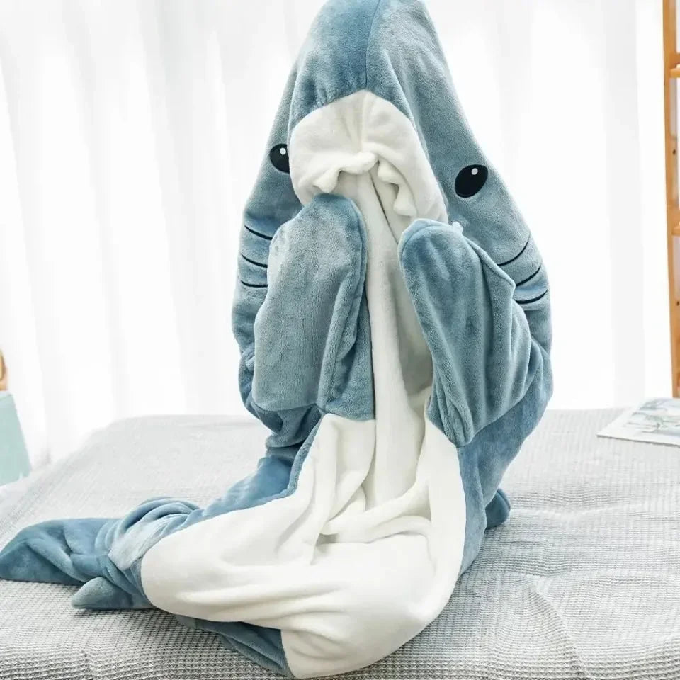 Shark Blanket Adult Cartoon Sleeping Bag Shark Onesie Sleeping Bag Pajama Hooded Warm Flannel Funny Homewear Winter Warm Blanket