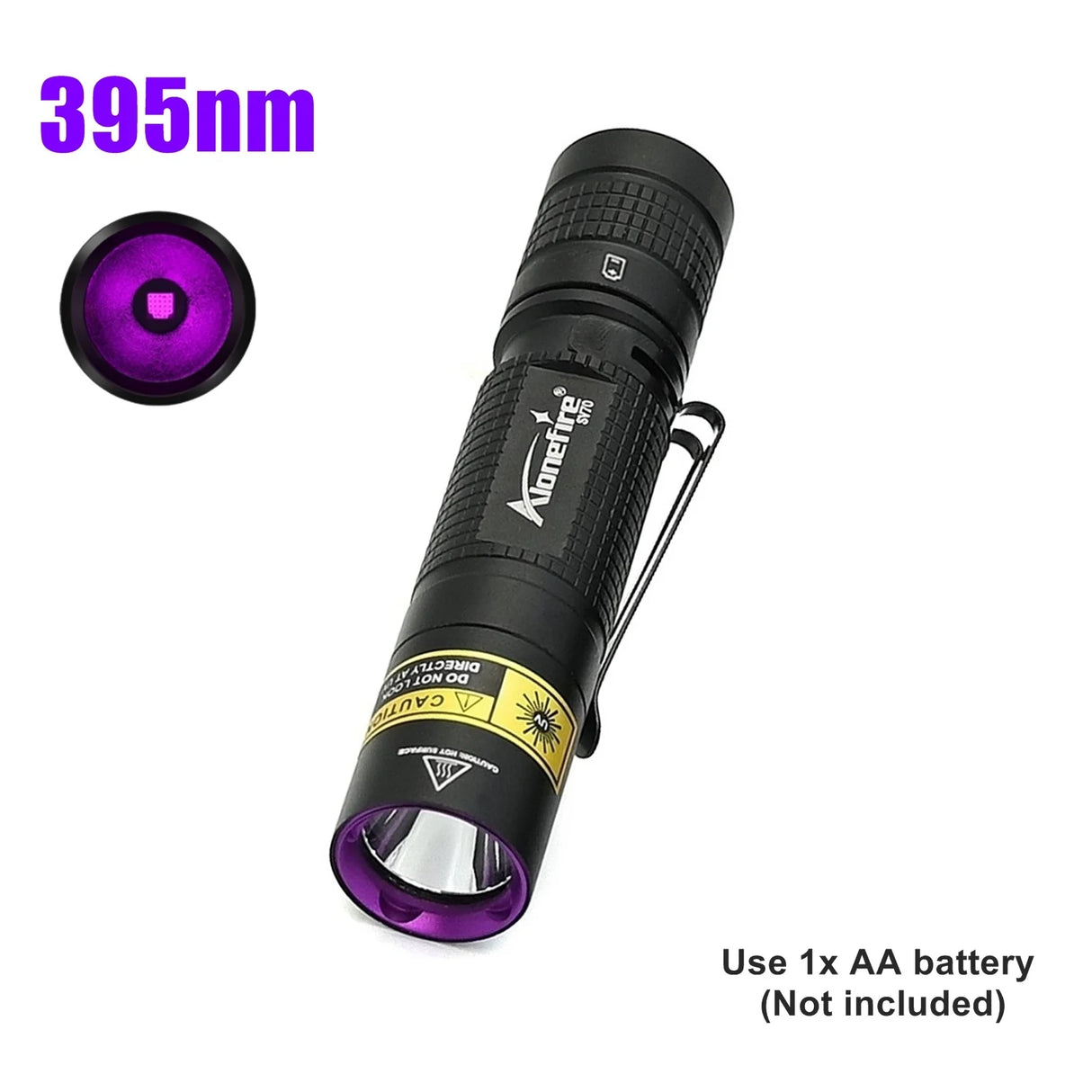 Linterna ultravioleta de 365 nm/395 nm, luz negra invisible, linterna ultravioleta, bolígrafo, marcador para detectar manchas de mascotas, dinero, funciona con pilas AA.