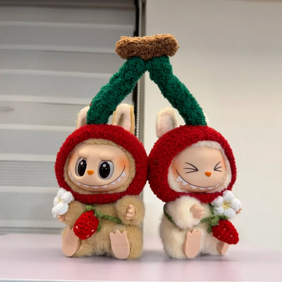 Colgante de muñeca Labubu, ropa de muñeca de goma, rabubu v2v1, sombrero con forma de corazón, macarrón, 17 cm y 15 cm