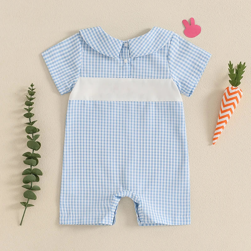 Infant Easter Bunny Romper Sleeveless Round Neck Train Embroidery Jumpsuit Baby Boy Newborn Playsuit Outfit Costume - Lootquake