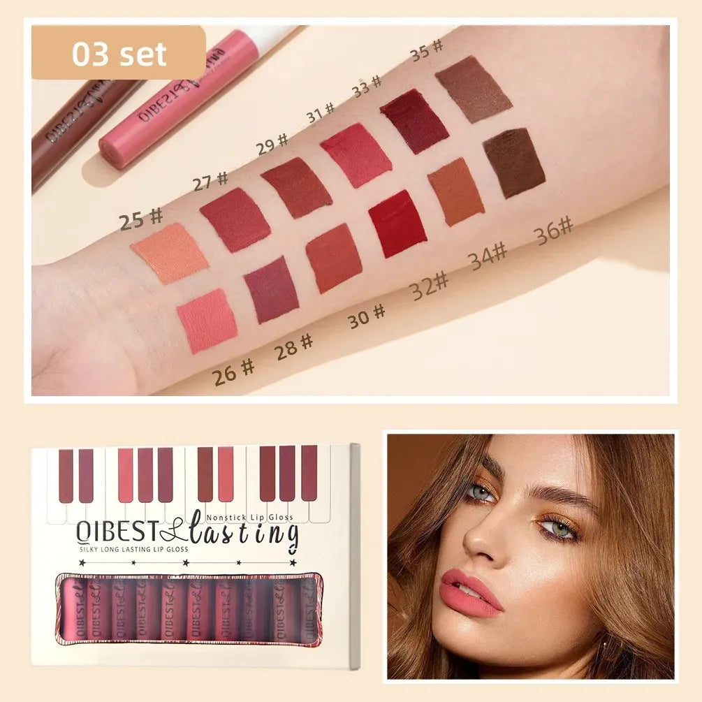 Coffret de gloss mat de luxe, 12 teintes waterproof, non collant, longue tenue, pour un maquillage de fête quotidien
