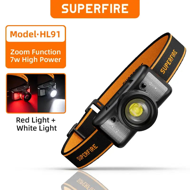 SUPERFIRE HL91 Powerful COB LED Headlamp Induction Zoom USB-C Rechargeable Head flashlight Work Lamp fishing camping Headlight - Lootquake