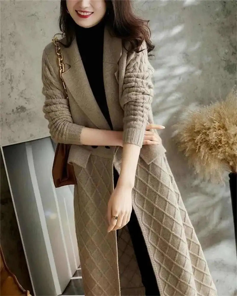 Korean French Style Cashmere Sweater Ladies Wool Windbreaker Cardigan New Autumn Winter Women Knitted Sweater Long Cardigan Coat - Lootquake