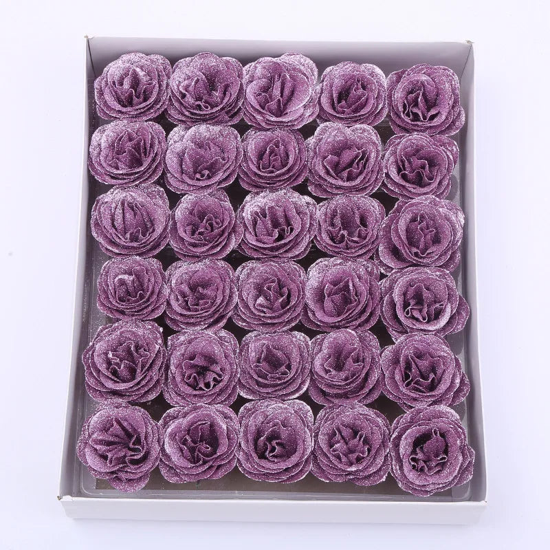 30pcs of 7cm Glitter spray artificial flower rose for Christmas gift hot Valentine DIY bouquet easter wedding Birthday decor - Lootquake