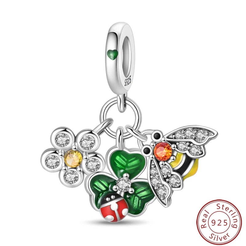 Ensemble de trois breloques en argent sterling S925, perles de 3 mm, motif princesse, golf, hamster, appareil photo, voyage, fabrication de bijoux fins