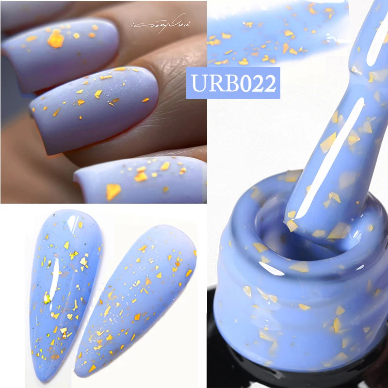 UR SUGAR Esmalte de uñas en gel con base de goma, color azul, dorado, con brillo, capa superior, esmalte de uñas en gel UV LED, para manicura