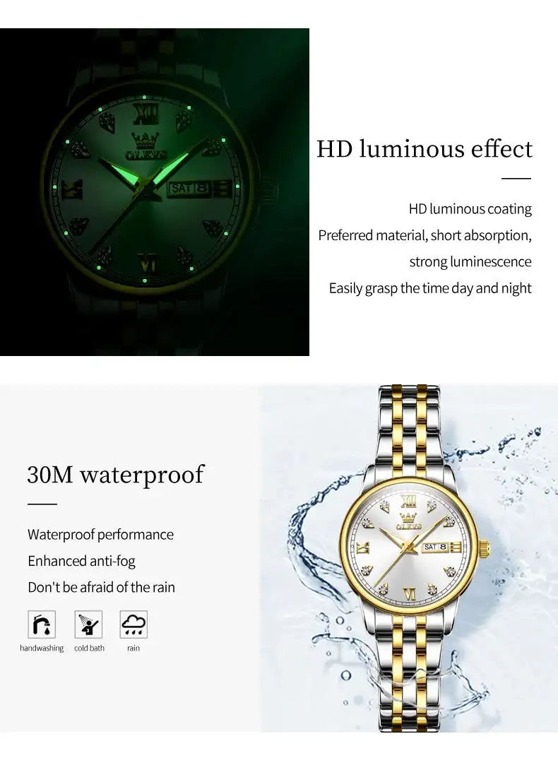OLEVS Luxury Brand Quartz Watch for Women Stainless Steel Waterproof Ladies Wristwatch Fashion Diamond Dial Women's Watch New In - Lootquake