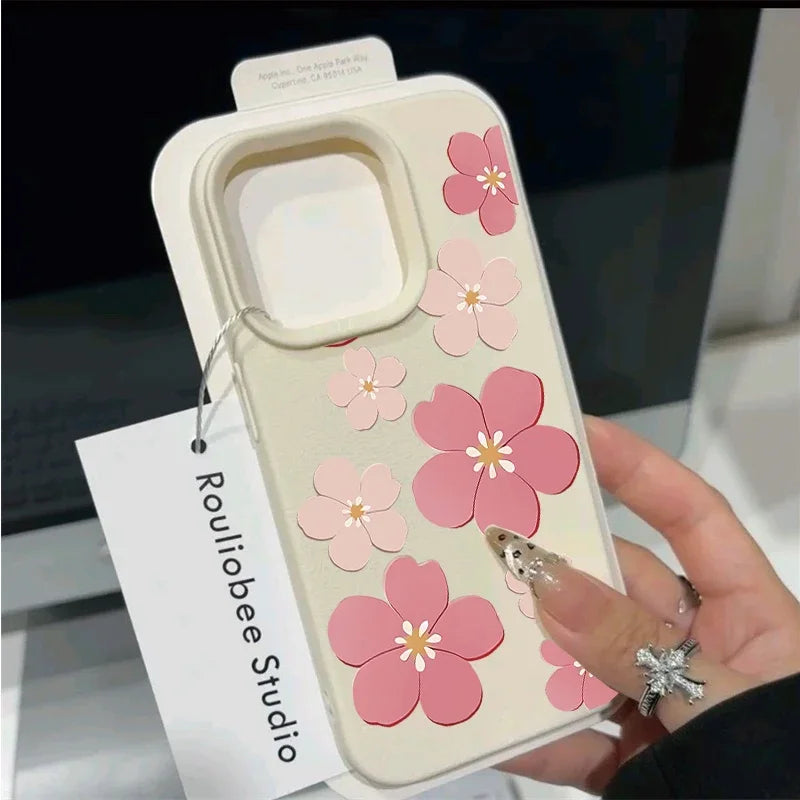 Funda para iPhone con diseño floral coreano