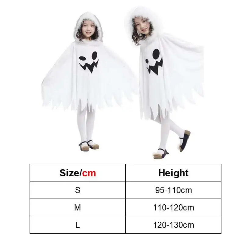 Halloween Cloak Toddler Kids Girls Boys Ghost Hooded Cosplay Costumes White Poncho Cape Christmas Dress Up