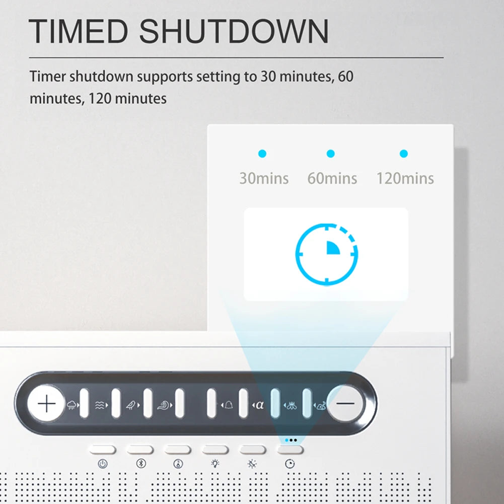 Altavoz Bluetooth 4 en 1 con LED de ruido blanco, ayuda para dormir con ruido blanco, luz nocturna con 8 sonidos de la naturaleza, humidificador de aromaterapia