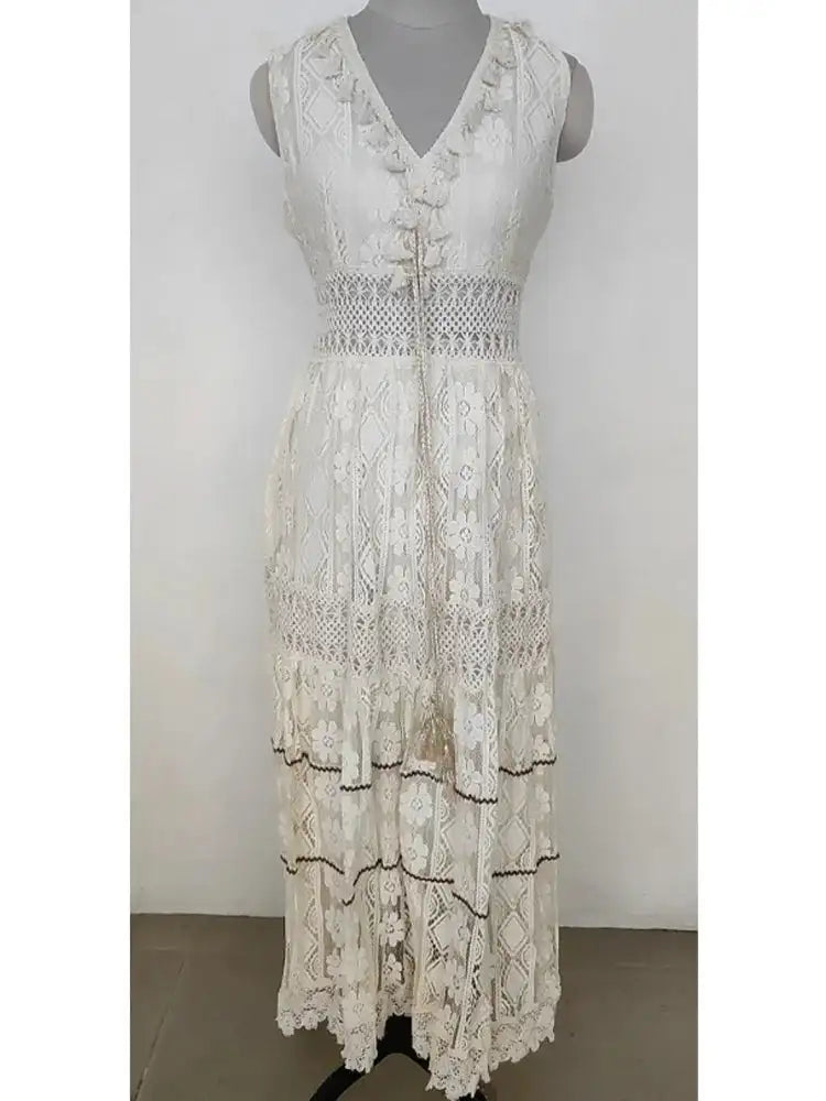 Boho Long Dress Women Summer Lace V Neck Flare Sleeve Sexy Maxi Dress Lady Holiday Party Beach Wedding Dresses Vestidos De Mujer - Lootquake