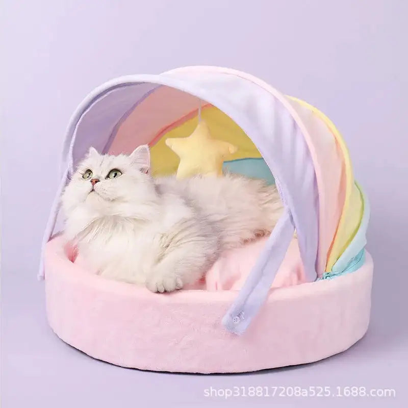 Cat House Bed Cute Cat Bed Rainbow Tent Pet Dog Sleeping Pad Winter Warm Deep Sleep Cat Nest Comfortable Breathable Cat House - Lootquake