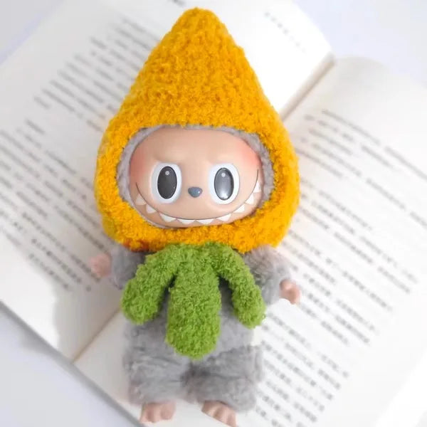 Colgante de muñeca Labubu, ropa de muñeca de goma, rabubu v2v1, sombrero con forma de corazón, macarrón, 17 cm y 15 cm