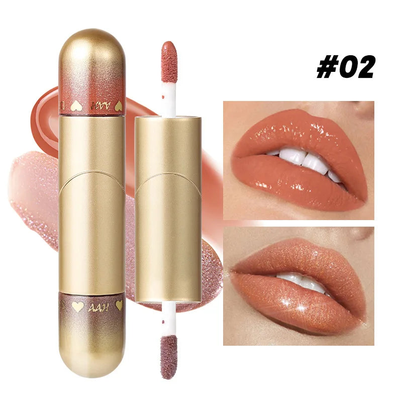 1 rouge à lèvres brillant à double tête, hydratant et hydratant, pliable, scintillant comme un miroir, brillant à lèvres nourrissant