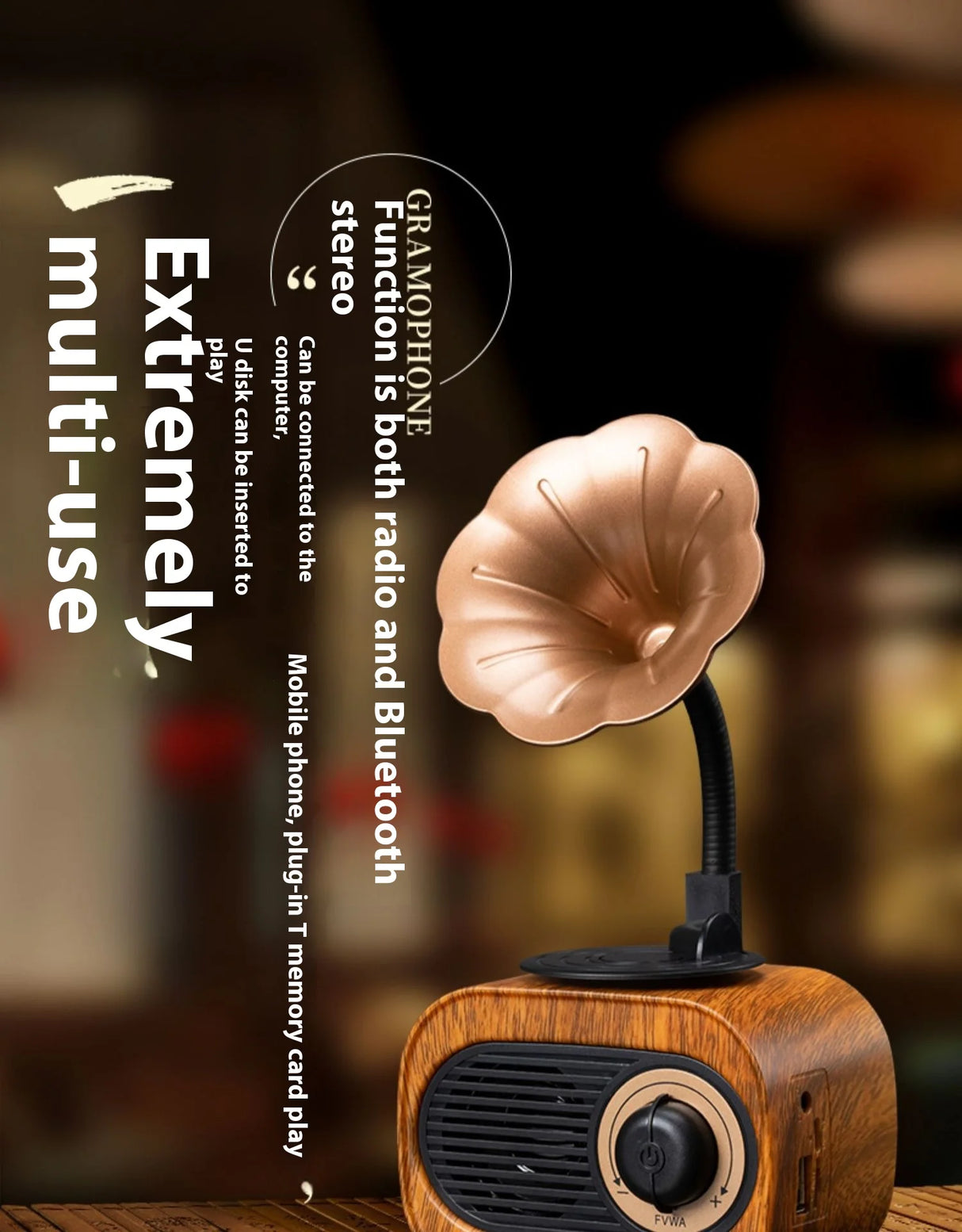 Enceinte Bluetooth rétro en bois, portable, mini haut-parleur sans fil pour système audio d'extérieur, radio TF, FM, musique, MP3, caisson de basses