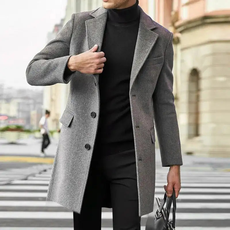 2023 Autumn and Winter New Men's Windbreaker British Long sleeved Woolen Coat Fashion Trend Coat Suit Single breasted - Lootquake