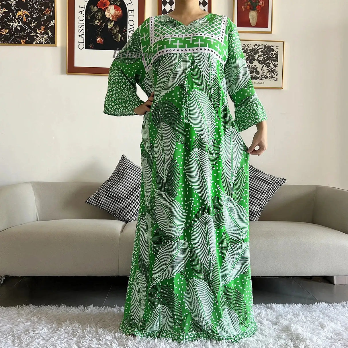 New Style African Dashiki Print Long Sleeve Loose Cotton Elegant Women Abaya Long Dress Summer Maxi Casual Dresses Vestidos - Lootquake